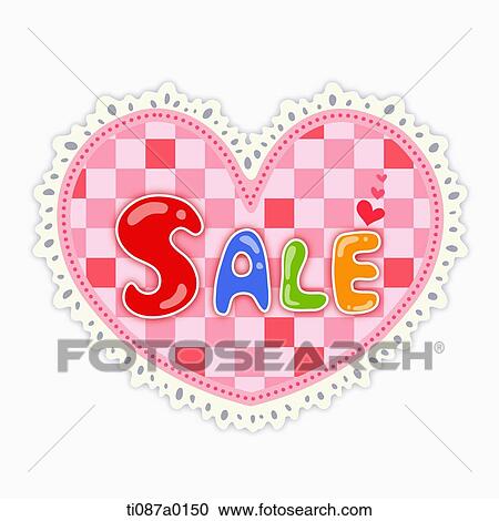 Clipart - The pink heart shaped sale notice. Fotosearch