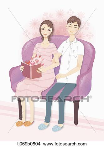 Stock Illustration - The pregnant woman and her husband. Fotosearch