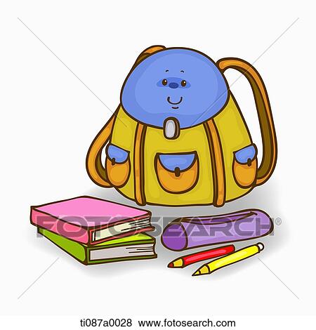 The school backpack with pencil case and book View Large Illustration Stock Illustration - The school backpack with pencil case and book. Fotosearch