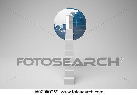 The stair and door into the globe View Large Illustration Stock Illustration - The stair and door into the globe. Fotosearch