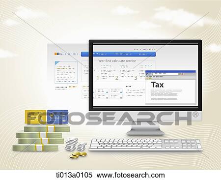 Stock Illustration - The tax website on the monitor . Fotosearch