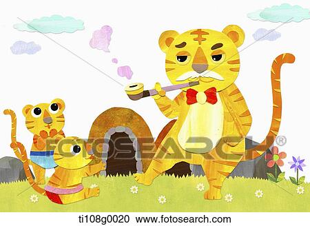 The tiger smoking the cigarette View Large Illustration Clipart - The tiger smoking the cigarette . Fotosearch