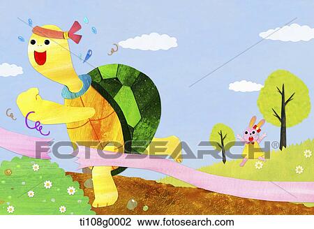 Drawing - The turtle cutting the goal line. Fotosearch