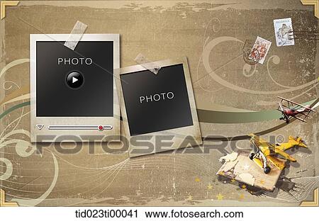 The video photo frame and the airplane View Large Illustration Clip Art - The video photo frame and the airplane. Fotosearch