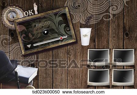 Clipart - The video photo frame and the decorations. Fotosearch