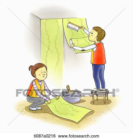 Volunteer decorating the wall View Large Illustration Stock Illustration - Volunteer decorating the wall . Fotosearch
