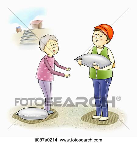 Volunteer giving the rice for the old View Large Illustration Stock Illustration - Volunteer giving the rice for the old . Fotosearch