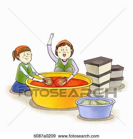 Volunteer making kimchi View Large Illustration Stock Illustration - Volunteer making kimchi . Fotosearch