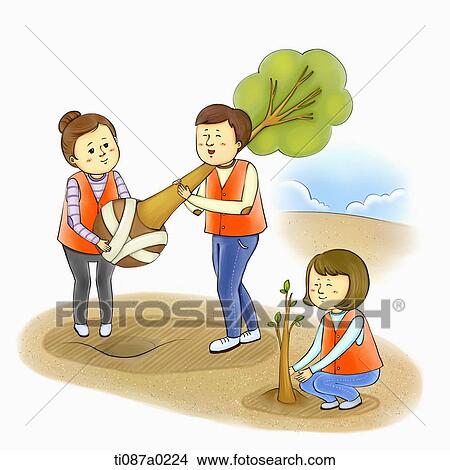 Volunteer planting the tree View Large Illustration Stock Illustration - Volunteer planting the tree. Fotosearch
