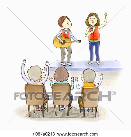 Volunteer singing a song for the old View Large Illustration Drawing - Volunteer singing a song for the old . Fotosearch