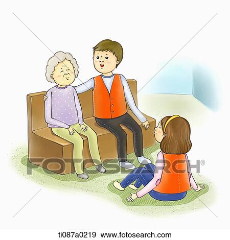 Stock Illustration - Volunteer talking with the old woman . Fotosearch