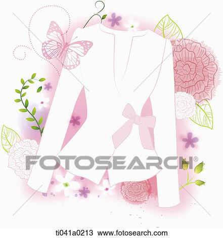 White jacket and pink flower View Large Illustration Drawing - White jacket and pink flower . Fotosearch