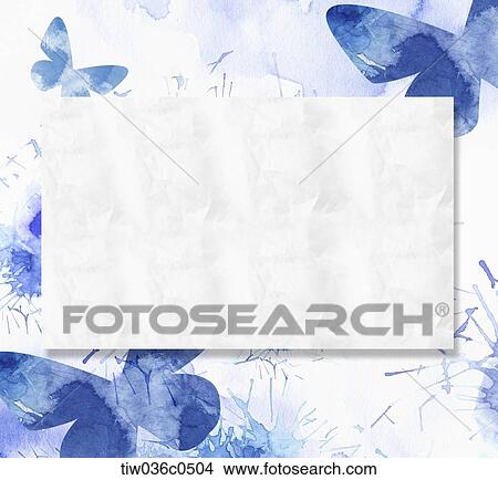 Stock Illustration - White paper and blue butterfly . Fotosearch