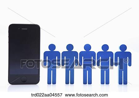 Stock Photo - Smartphone and blue figure in a row. Fotosearch