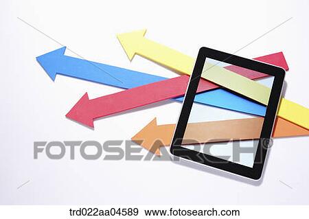 Tablet PC and colorful arrow View Large Photo Image Stock Photo - Tablet PC and colorful arrow . Fotosearch