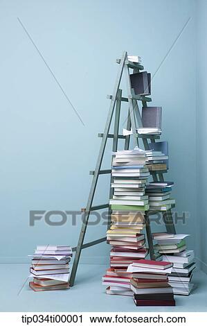 The colorful books and blue ladder View Large Photo Image Stock Image - The colorful books and blue ladder. Fotosearch