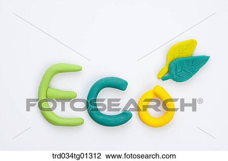 The colorful clay 'Eco' with green leaves clay View Large Photo Image Stock Image - The colorful clay 'Eco' with green leaves clay. Fotosearch