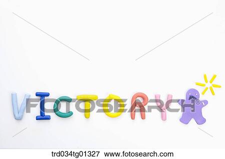 The colorful clay 'VICTORY' with clay man View Large Photo Image Stock Photo - The colorful clay 'VICTORY' with clay man. Fotosearch