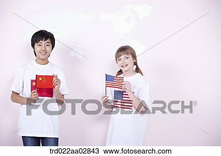 The global students with China and U. S. A. flag View Large Photo Image Stock Image - The global students with China and U. S. A. flag. Fotosearch