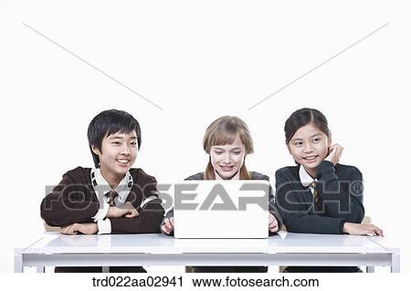 Stock Image - The global students with the laptop . Fotosearch