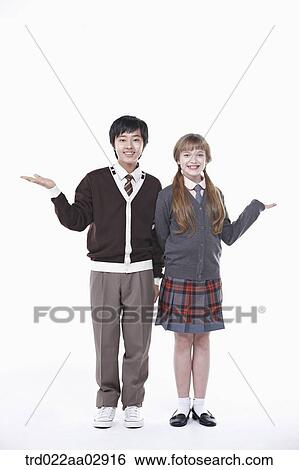 Stock Photograph - The global students with their hands open. Fotosearch