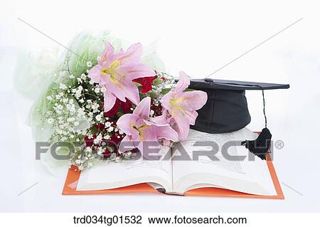 The graduation cap, bouquet of flower, and book View Large Photo Image Stock Image - The graduation cap, bouquet of flower, and book. Fotosearch