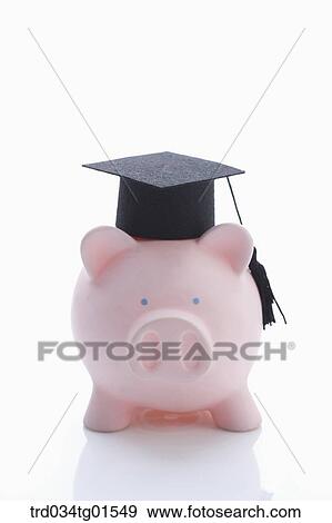 The graduation cap on the piggy bank View Large Photo Image Stock Photo - The graduation cap on the piggy bank. Fotosearch