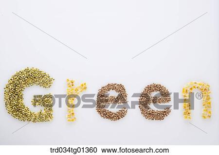 The grain making the word 'Green' View Large Photo Image Stock Image - The grain making the word 'Green'. Fotosearch