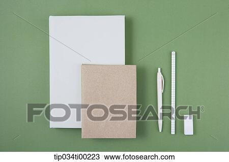 Stock Image - The stationary and book. Fotosearch