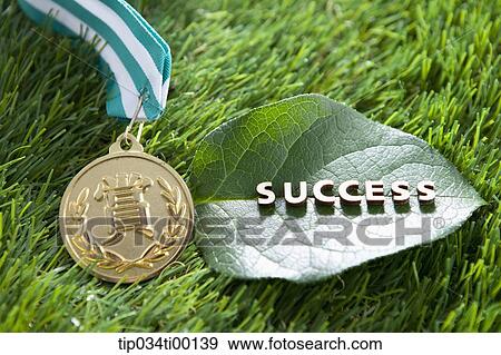 The 'SUCCESS' on the green leaf and golden medal View Large Photo Image Stock Photo - The 'SUCCESS' on the green leaf and golden medal. Fotosearch