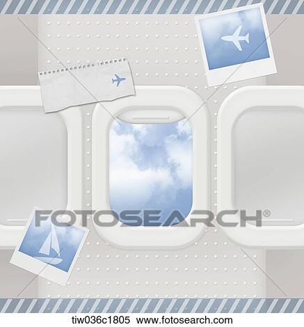 イラスト の テンプレート ために 手紙 中に 飛行機の窓 デザイン イラスト Tiw036c1805 Fotosearch