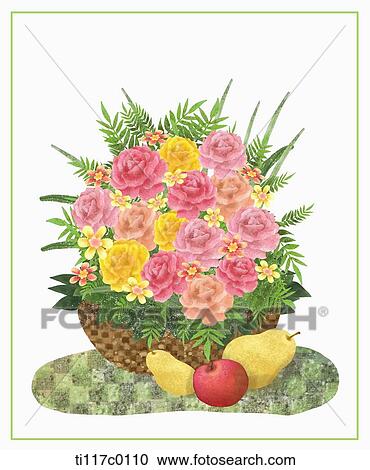 Clipart - A illustration of a basket full of flowers. Fotosearch