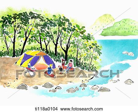 A illustration of a camping tent near a lake View Large Illustration Stock Illustration - A illustration of a camping tent near a lake. Fotosearch