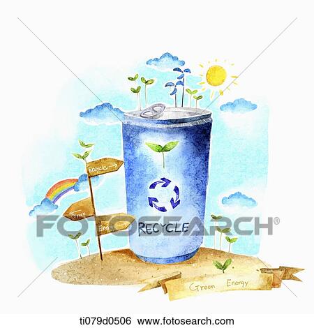 Stock Illustration - A illustration of a can with a recycling sign . Fotosearch