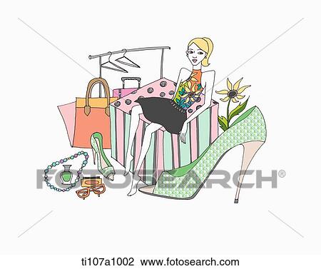 A illustration of a fashion girl leaning on a table View Large Illustration Drawing - A illustration of a fashion girl leaning on a table. Fotosearch
