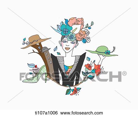 A illustration of a fashion girl with flowers View Large Illustration Stock Illustration - A illustration of a fashion girl with flowers. Fotosearch