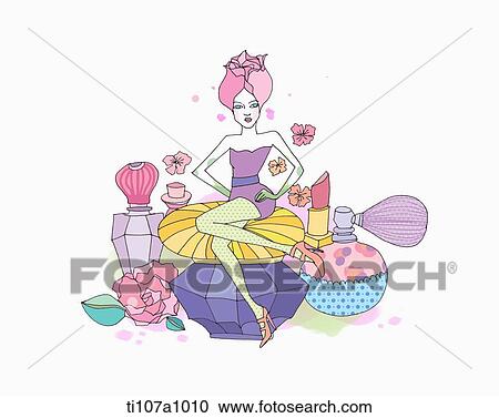 A illustration of a fashion girlistting on a diamond couch View Large Illustration Clipart - A illustration of a fashion girlistting on a diamond couch. Fotosearch