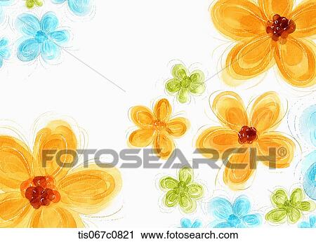 A illustration of a flowers in orange, blue and green View Large Illustration Clip Art - A illustration of a flowers in orange, blue and green. Fotosearch