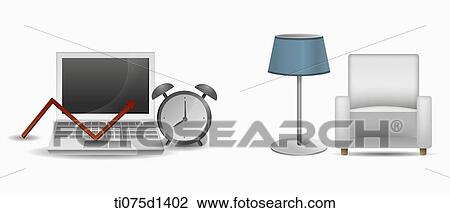 Drawing - A illustration of a laptop and couch next to a lamp. Fotosearch