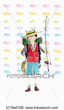 Stock Illustration - A illustration of a man with fishing equipments. Fotosearch