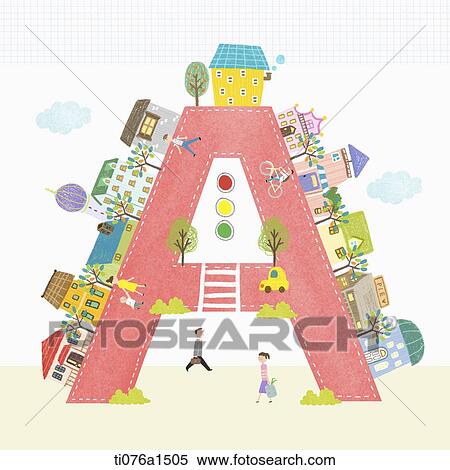 A illustration of a town on letter A View Large Illustration Stock Illustration - A illustration of a town on letter A . Fotosearch