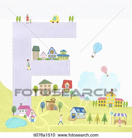 A illustration of a town on letter F View Large Illustration Clipart - A illustration of a town on letter F. Fotosearch