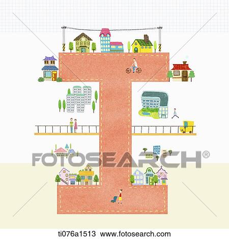 Drawing - A illustration of a town on letter I. Fotosearch