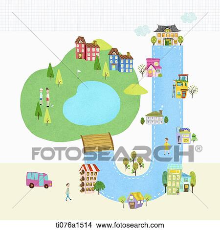 A illustration of a town on letter J View Large Illustration Stock Illustration - A illustration of a town on letter J. Fotosearch