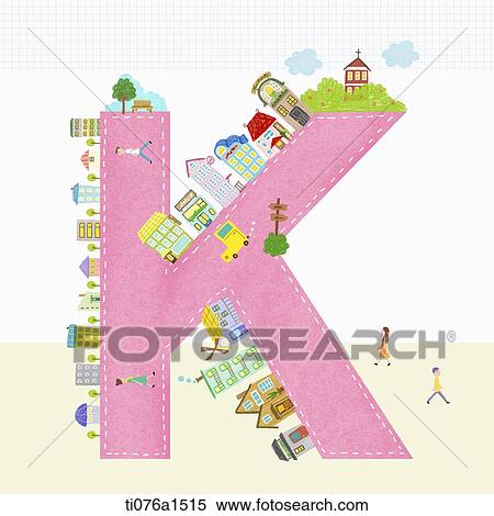 Stock Illustration - A illustration of a town on letter K. Fotosearch