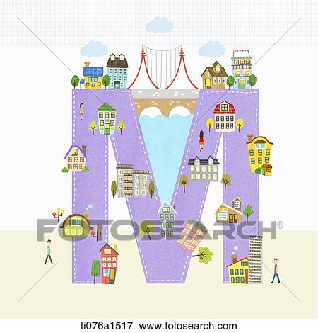 A illustration of a town on letter M View Large Illustration Stock Illustration - A illustration of a town on letter M. Fotosearch