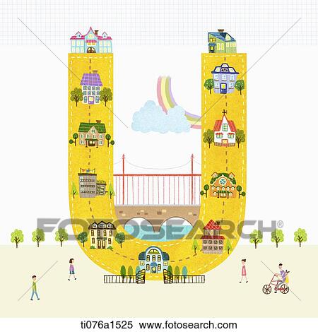 A illustration of a town on letter U View Large Illustration Stock Illustration - A illustration of a town on letter U. Fotosearch