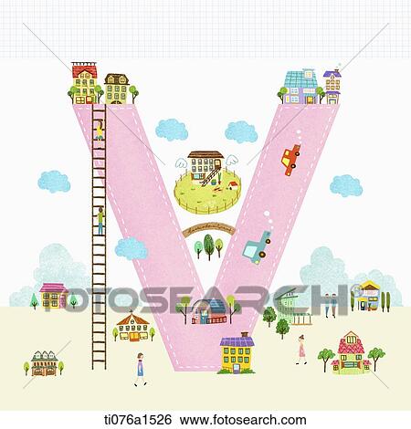A illustration of a town on letter V View Large Illustration Stock Illustration - A illustration of a town on letter V. Fotosearch