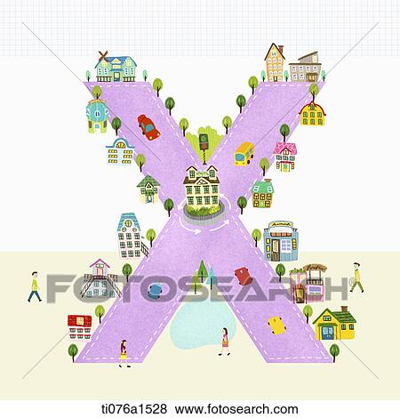 A illustration of a town on letter X View Large Illustration Stock Illustration - A illustration of a town on letter X. Fotosearch
