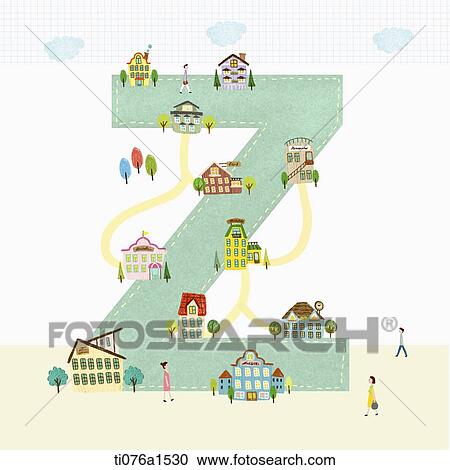 Clipart - A illustration of a town on letter Z. Fotosearch